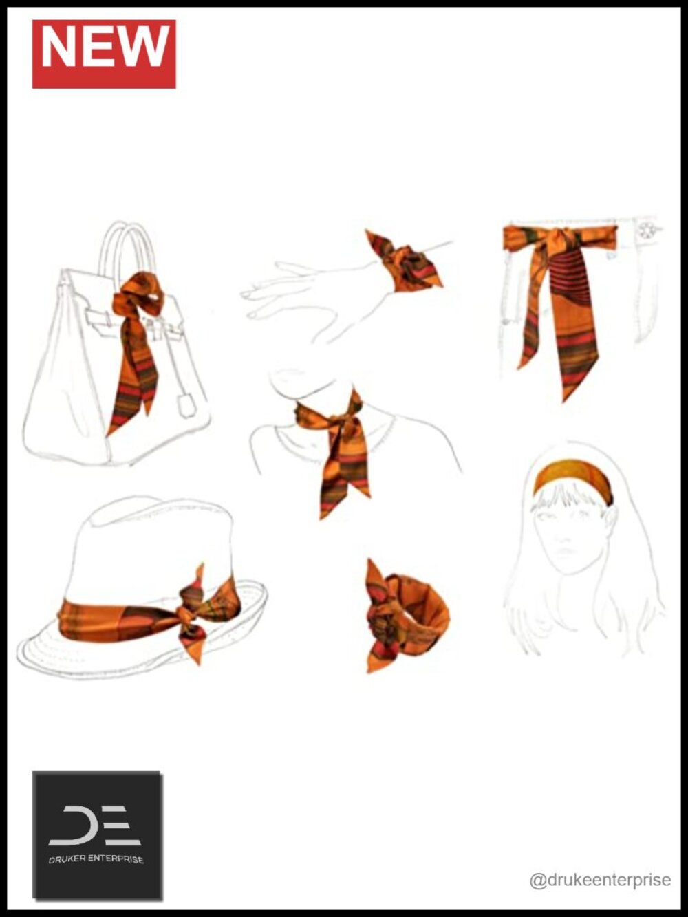 100% Mulberry Silk Narrow Scarf Hair Tie Handbag Wrap Necktie - Picture 4 of 6